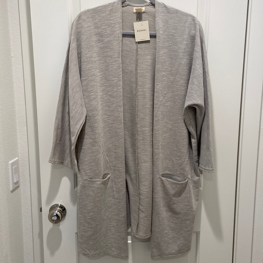 Light weight grey/white stripe cardigan